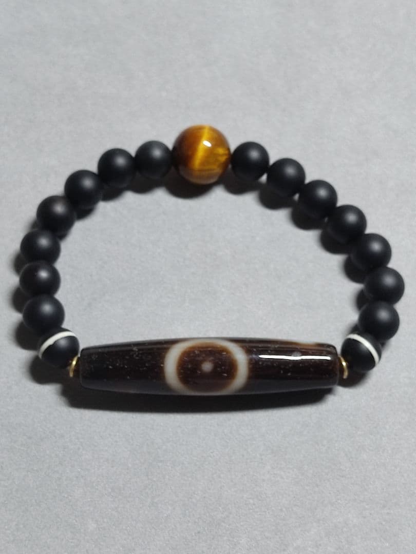 チベットジービーズ 西蔵天珠特殊龍三眼天珠(星)師珠タイガーアイズブレスレット