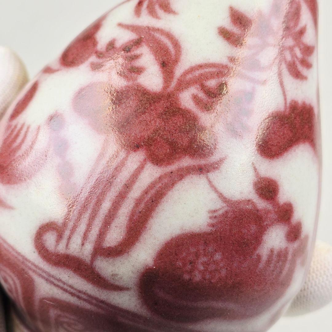 舶来品 中国古磁 返緑 釉裏紅 手絵鴛鴦戯水図 玉壺春 酒器 花瓶 置物 火石紅