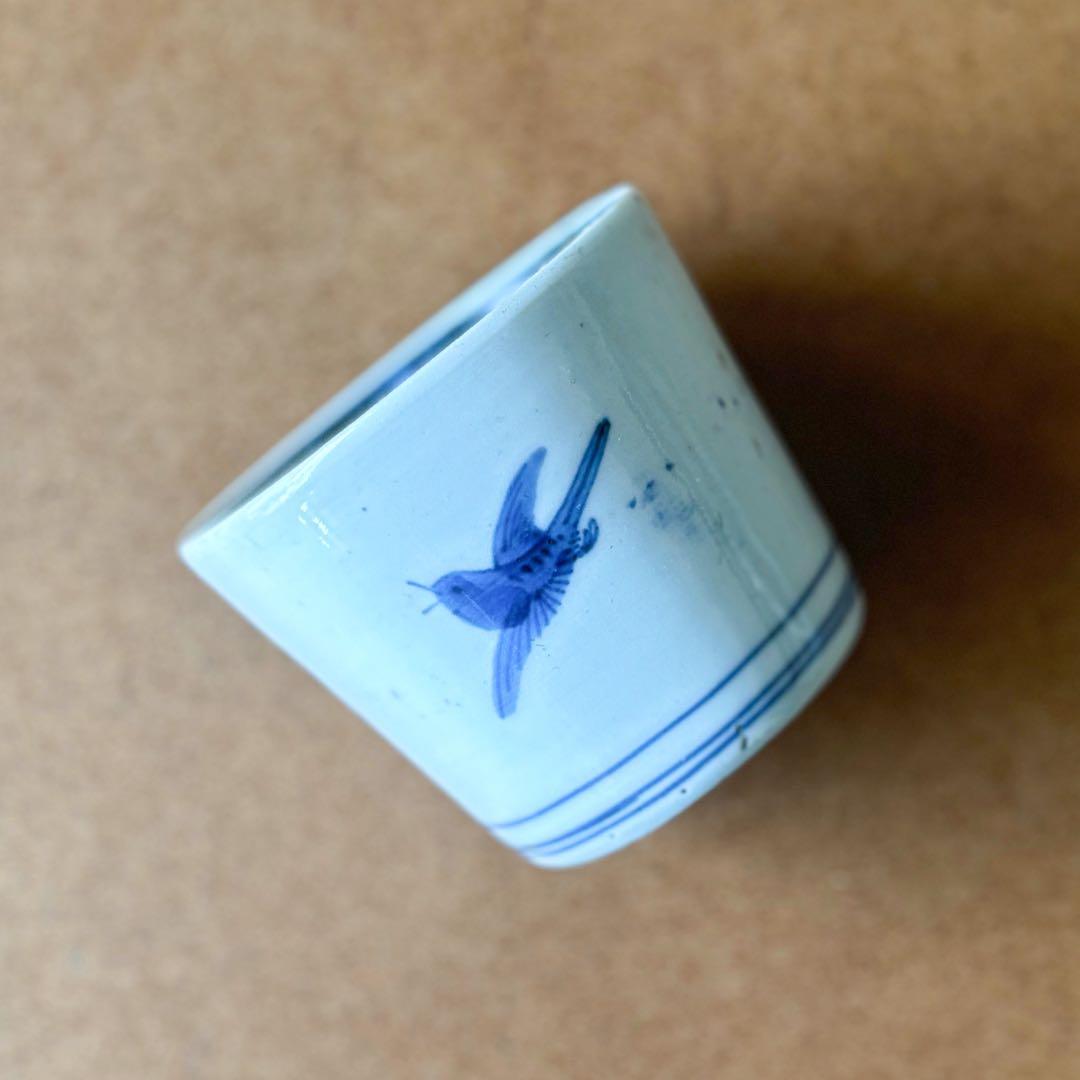 古伊万里　伊万里　江戸　後期　幕末　椿　鳥　蕎麦猪口　染付　蛇の目　高台