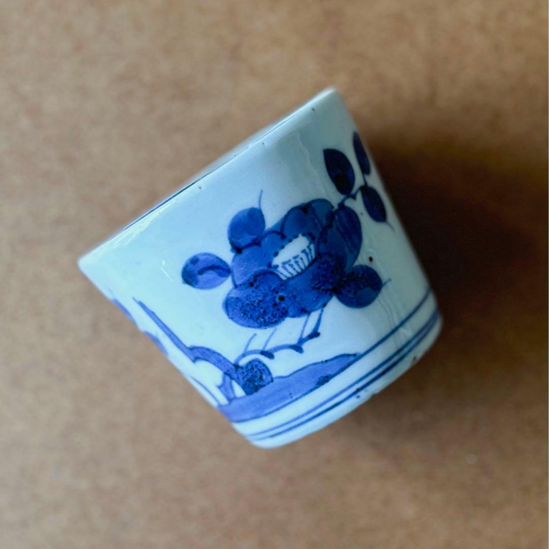 古伊万里　伊万里　江戸　後期　幕末　椿　鳥　蕎麦猪口　染付　蛇の目　高台