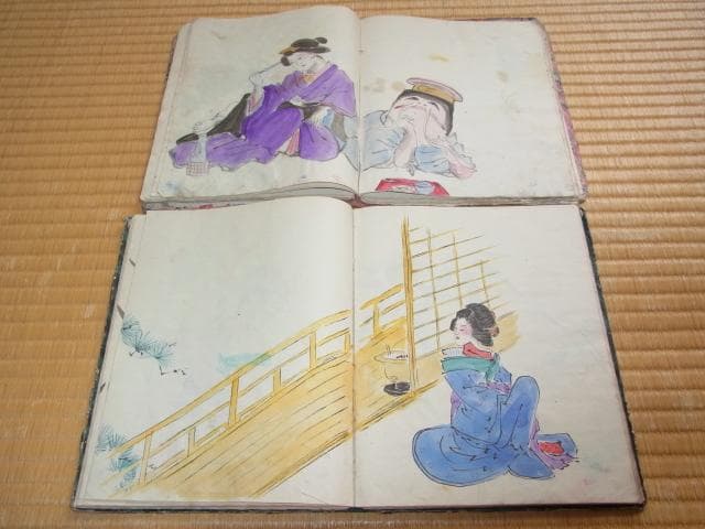 明治30年頃◆桐生市実業家『前原悠一郎』直筆 色付き水墨画集 2冊各100ページ