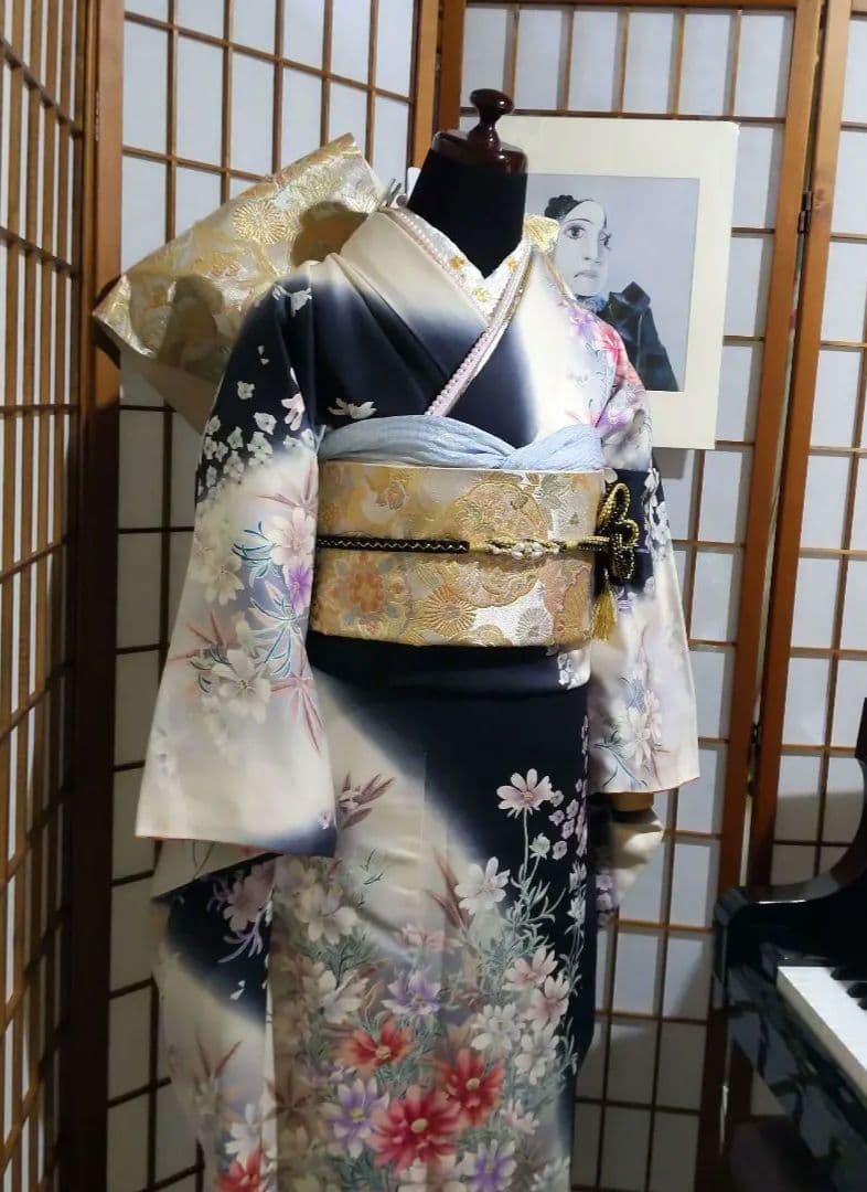 378 シンデレラみたいな　ふんわり　優しいお花柄　正絹振り袖7点フルセット