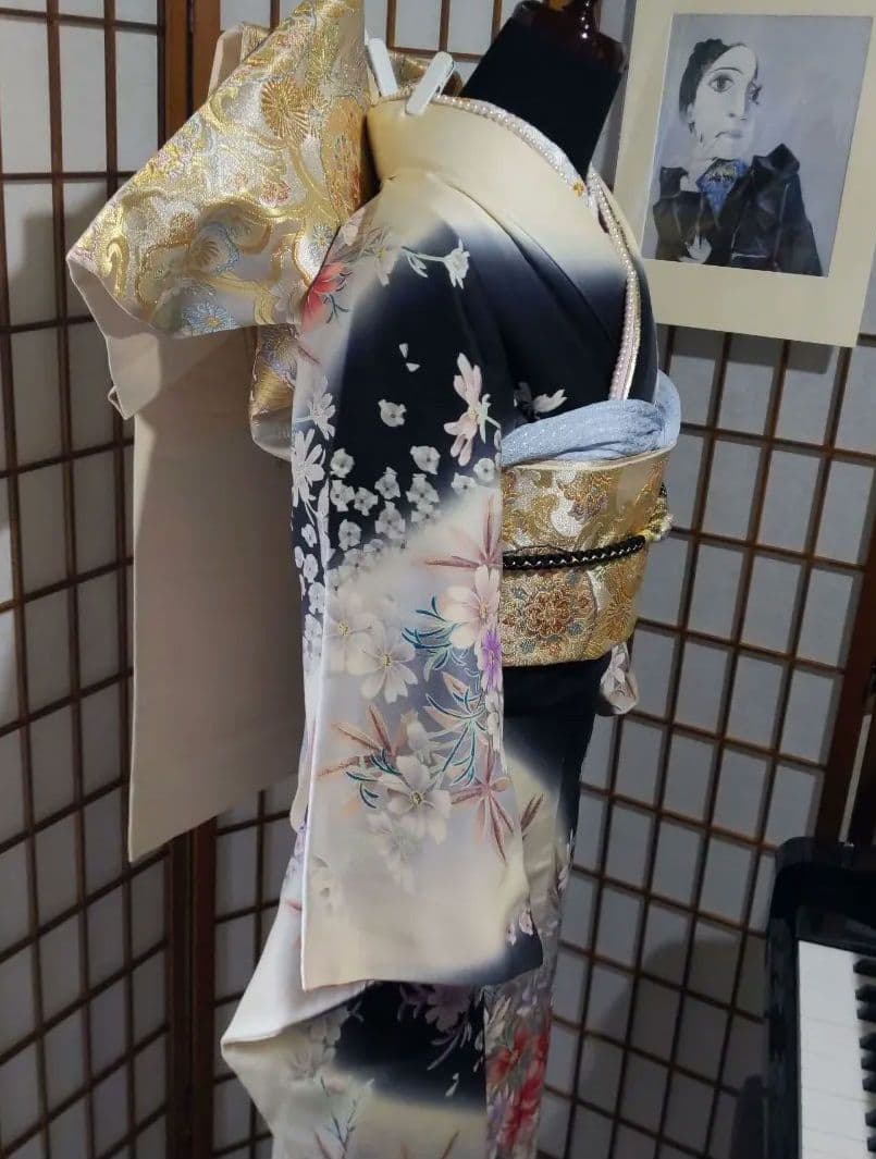 378 シンデレラみたいな　ふんわり　優しいお花柄　正絹振り袖7点フルセット