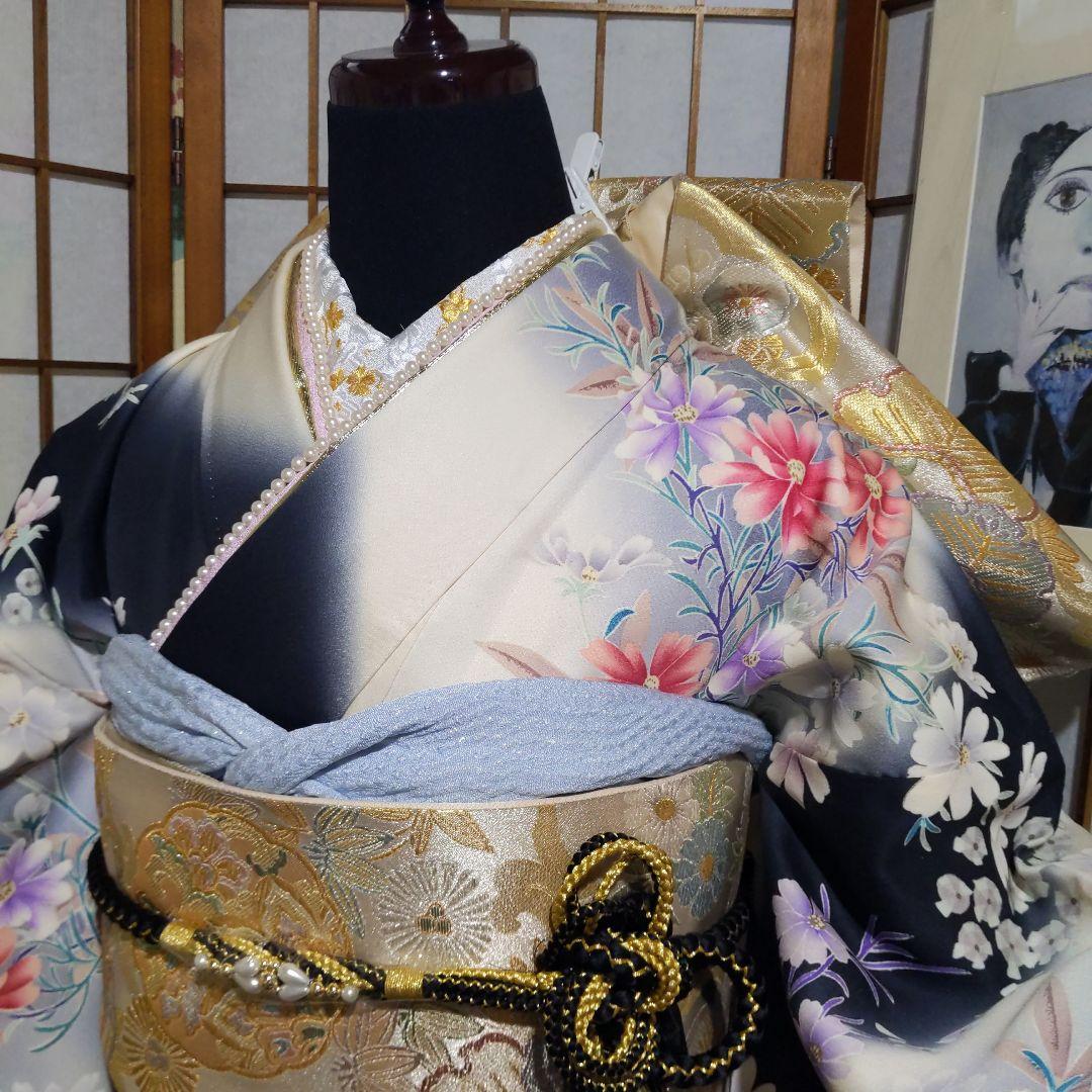 378 シンデレラみたいな　ふんわり　優しいお花柄　正絹振り袖7点フルセット