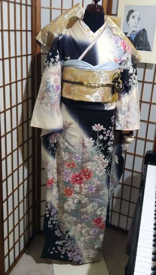 378 シンデレラみたいな　ふんわり　優しいお花柄　正絹振り袖7点フルセット