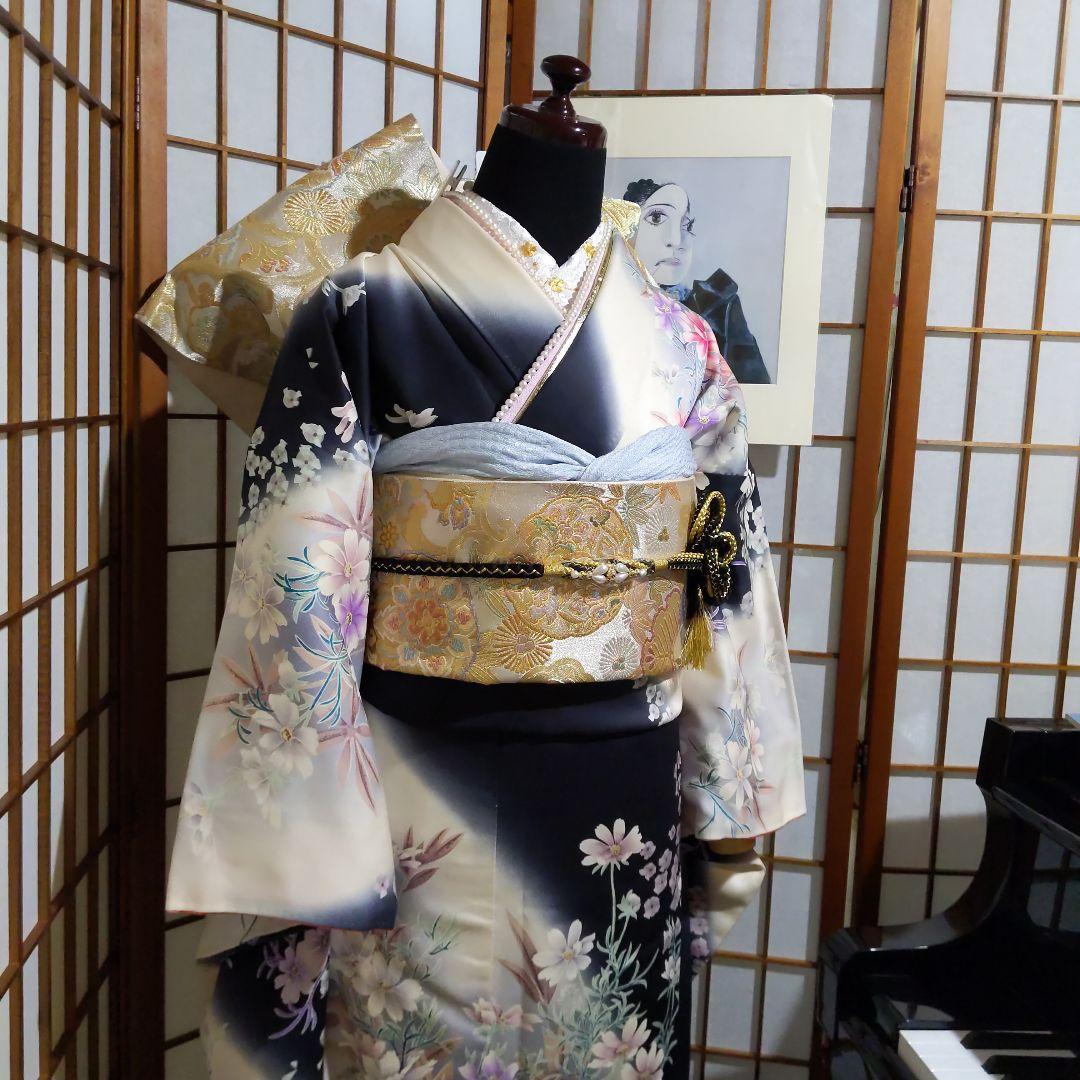 378 シンデレラみたいな　ふんわり　優しいお花柄　正絹振り袖7点フルセット