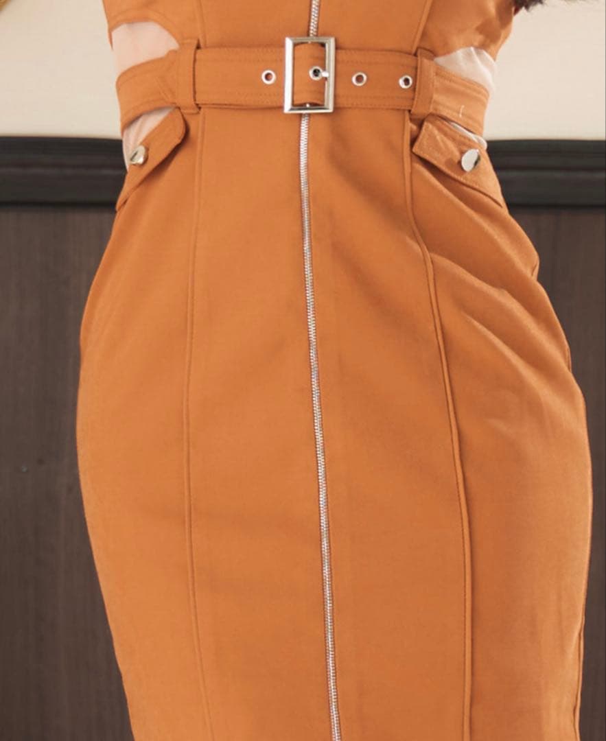 ROBEdeFLEURS Gloss フロントジッパーベルトキャミタイトドレス