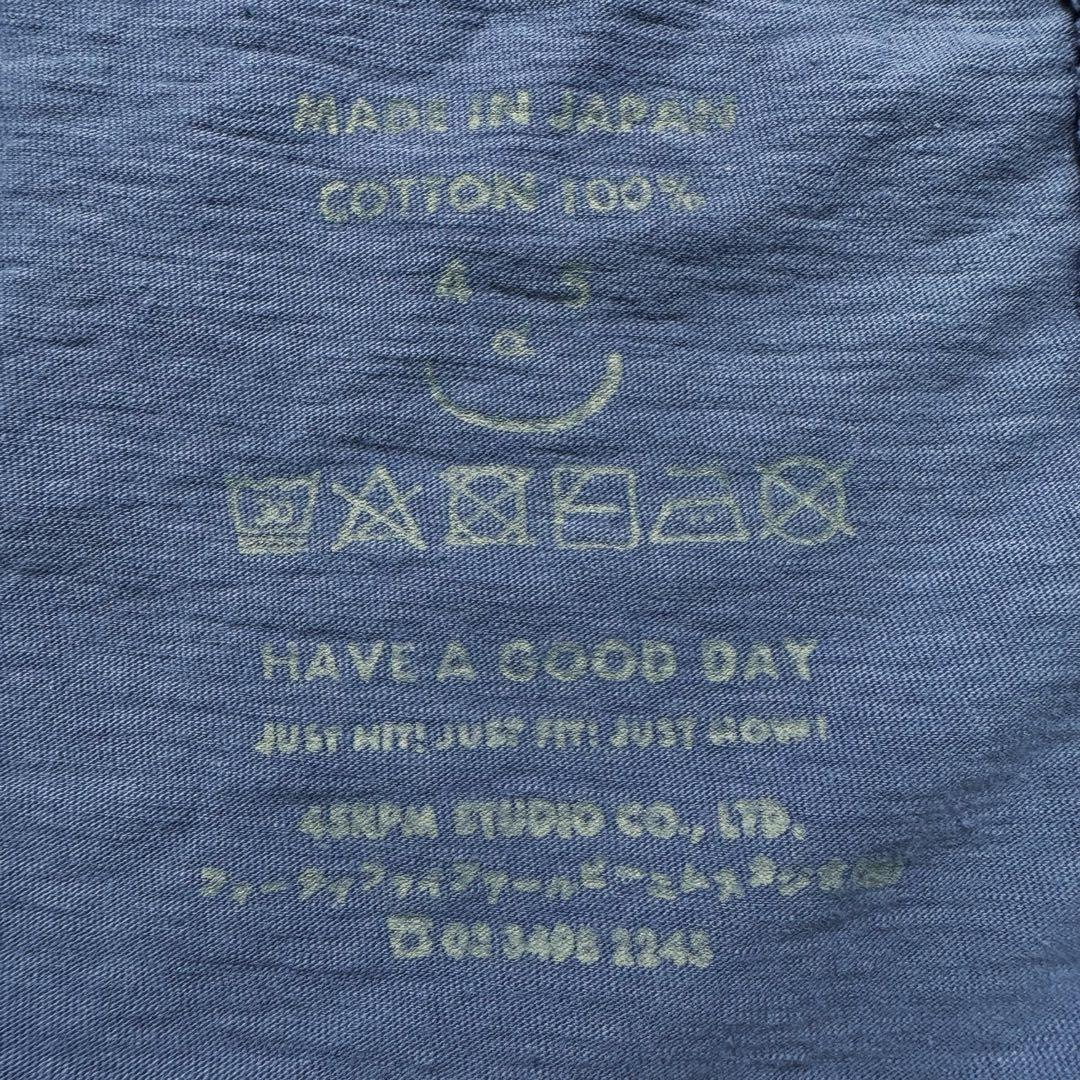 【美品】45R〈日本製〉ジンバブエコットンの45色天竺ポロシャツ　ロゴ刺繍　紺青