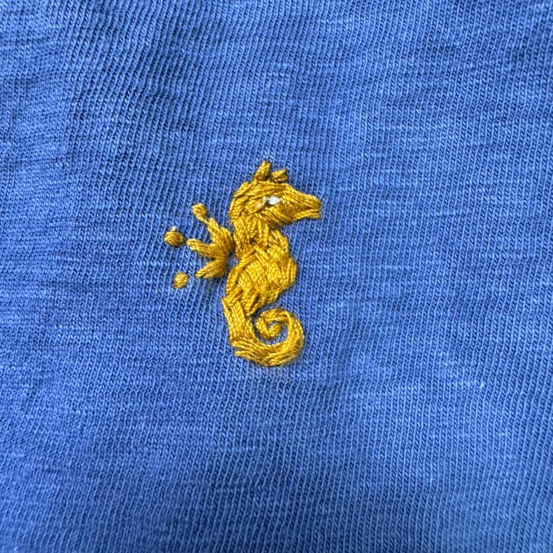 【美品】45R〈日本製〉ジンバブエコットンの45色天竺ポロシャツ　ロゴ刺繍　紺青