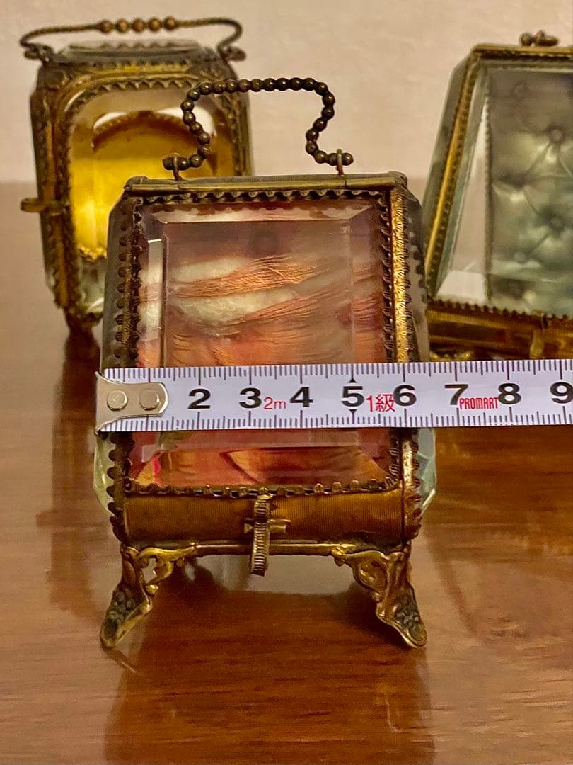 フランス　アンティーク　ジュエリー　ケース　ボックス　懐中時計　真鍮　ガラス