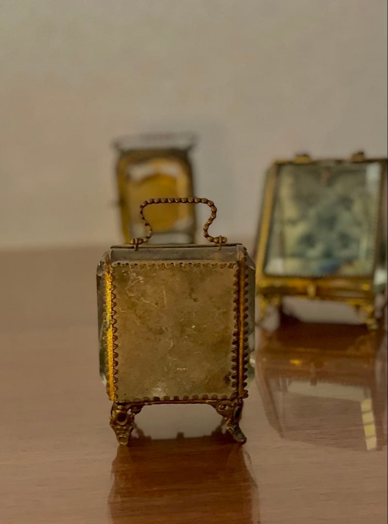 フランス　アンティーク　ジュエリー　ケース　ボックス　懐中時計　真鍮　ガラス
