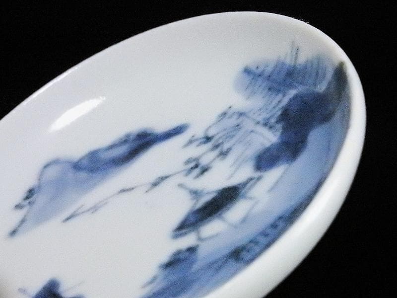 古伊万里　染付　東屋に山水の図　豆皿　A883AS-BWp