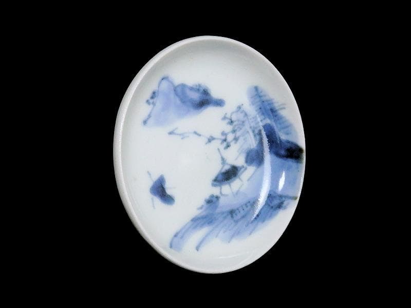 古伊万里　染付　東屋に山水の図　豆皿　A883AS-BWp