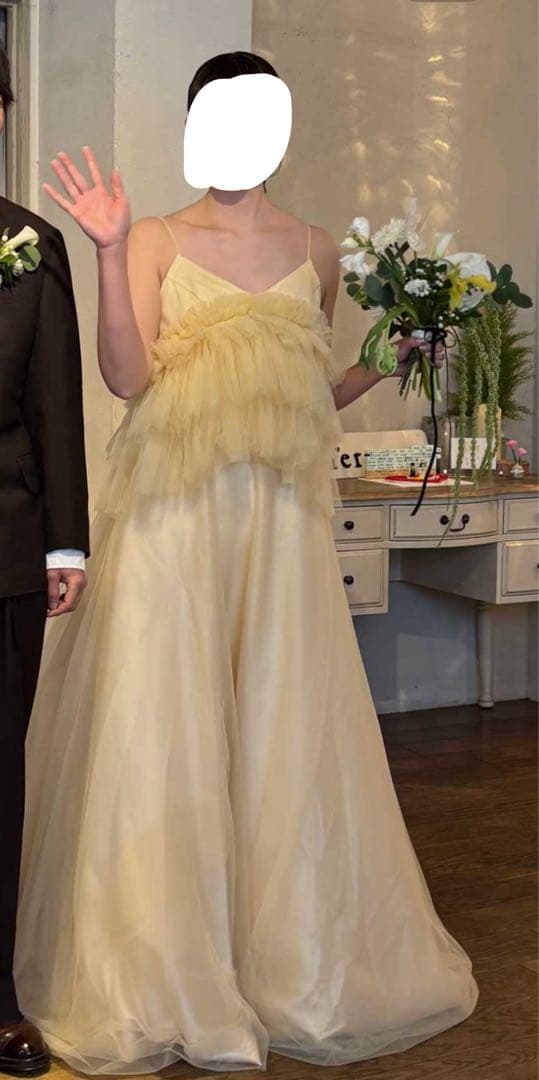 DRESSPRODUCTIONバターイエローフリルチュールドレス カラードレス
