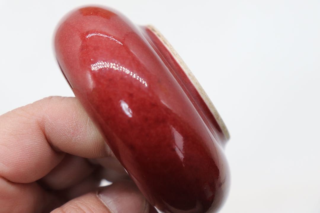 中国　清時代　紅釉水盂　大清光緒年製　送料込み250328