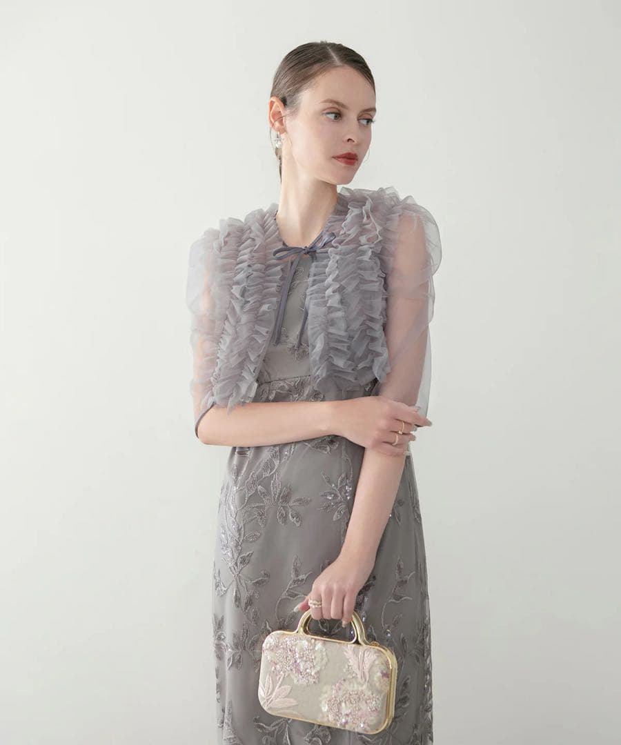 LEJA チュールフリルボレロフラワースパンコールＩラインワンピースドレス