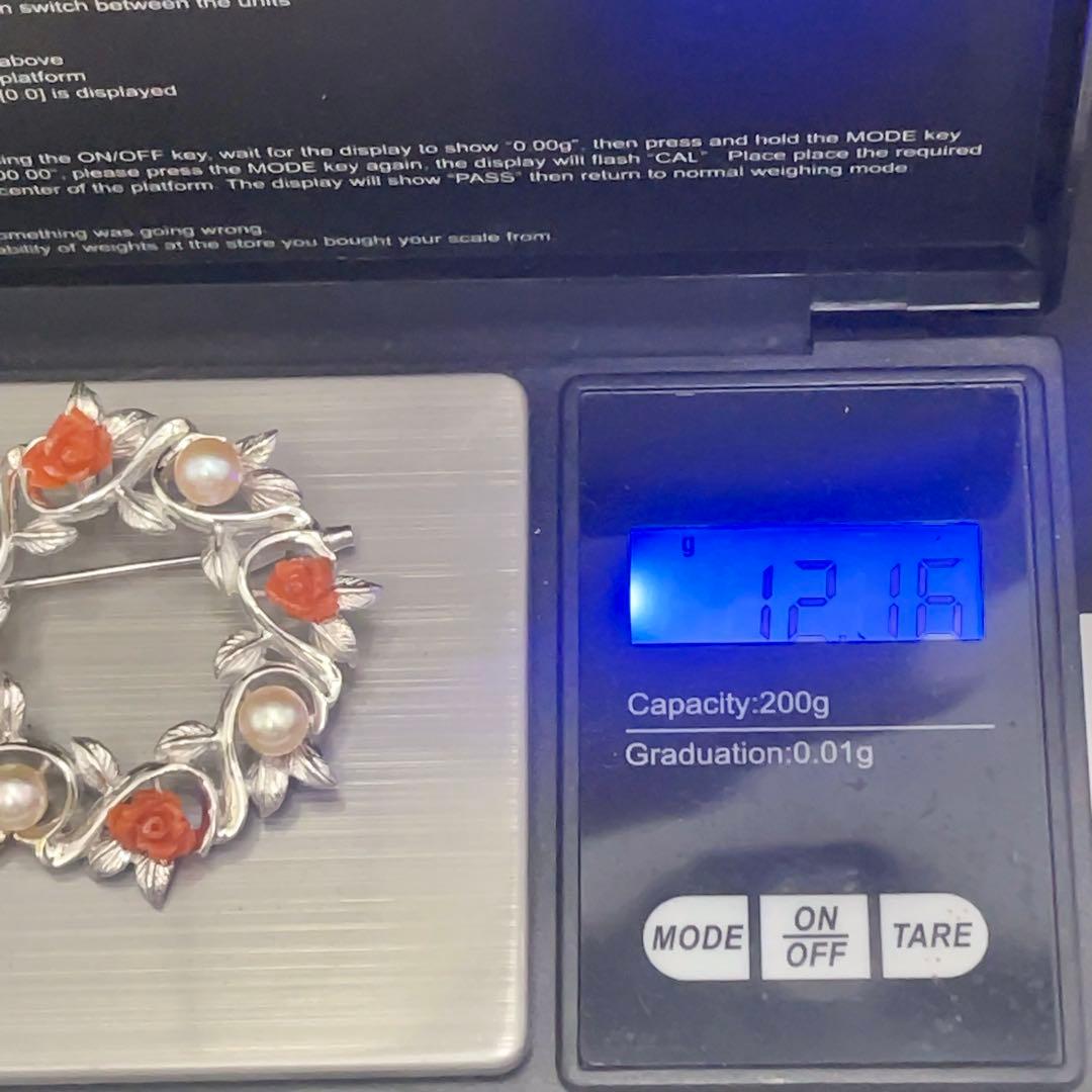 美品！アコヤ真珠×赤珊瑚 薔薇彫刻 シルバーブローチ＆ペンダントトップ 925