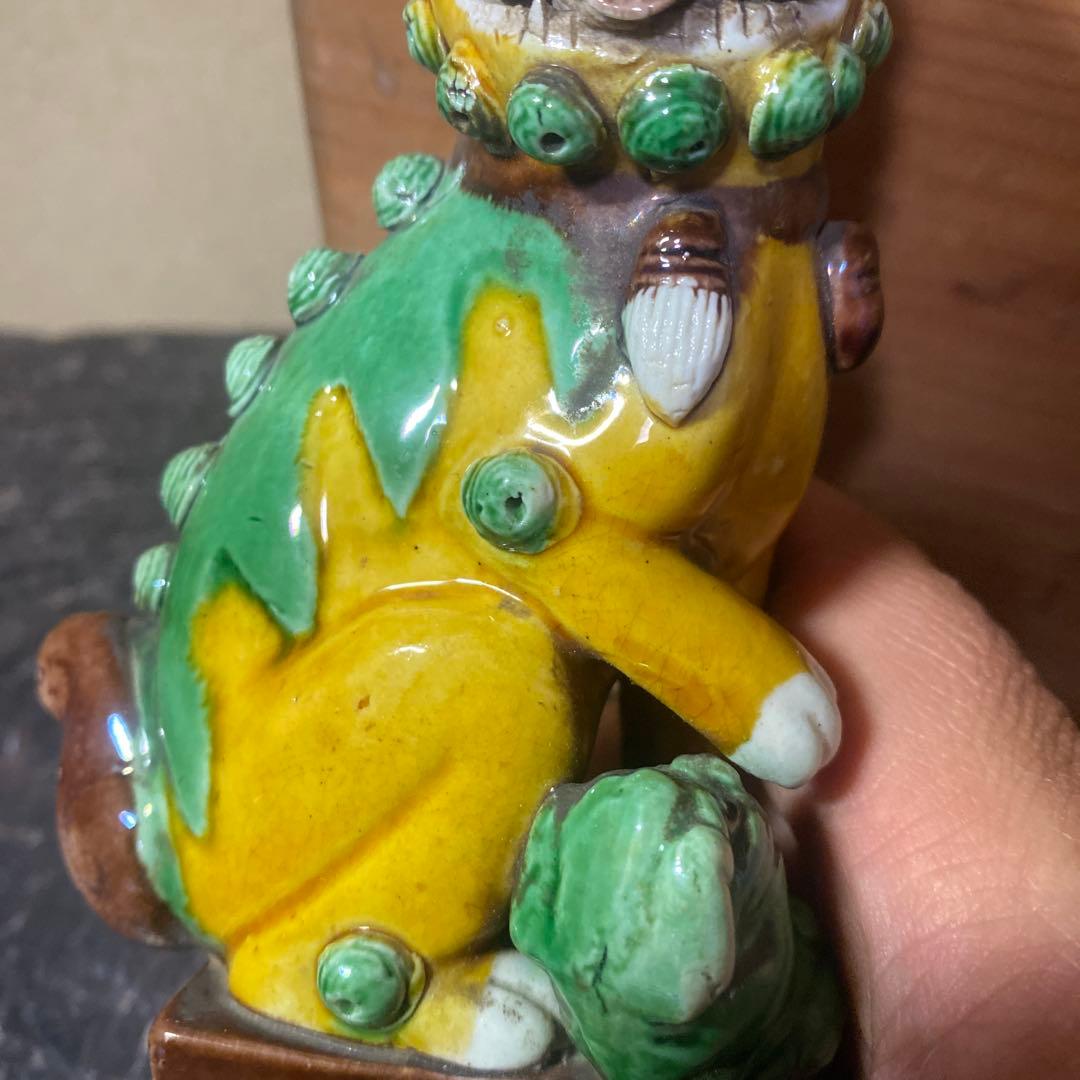 中国古玩　唐獅子一対【桐箱付】