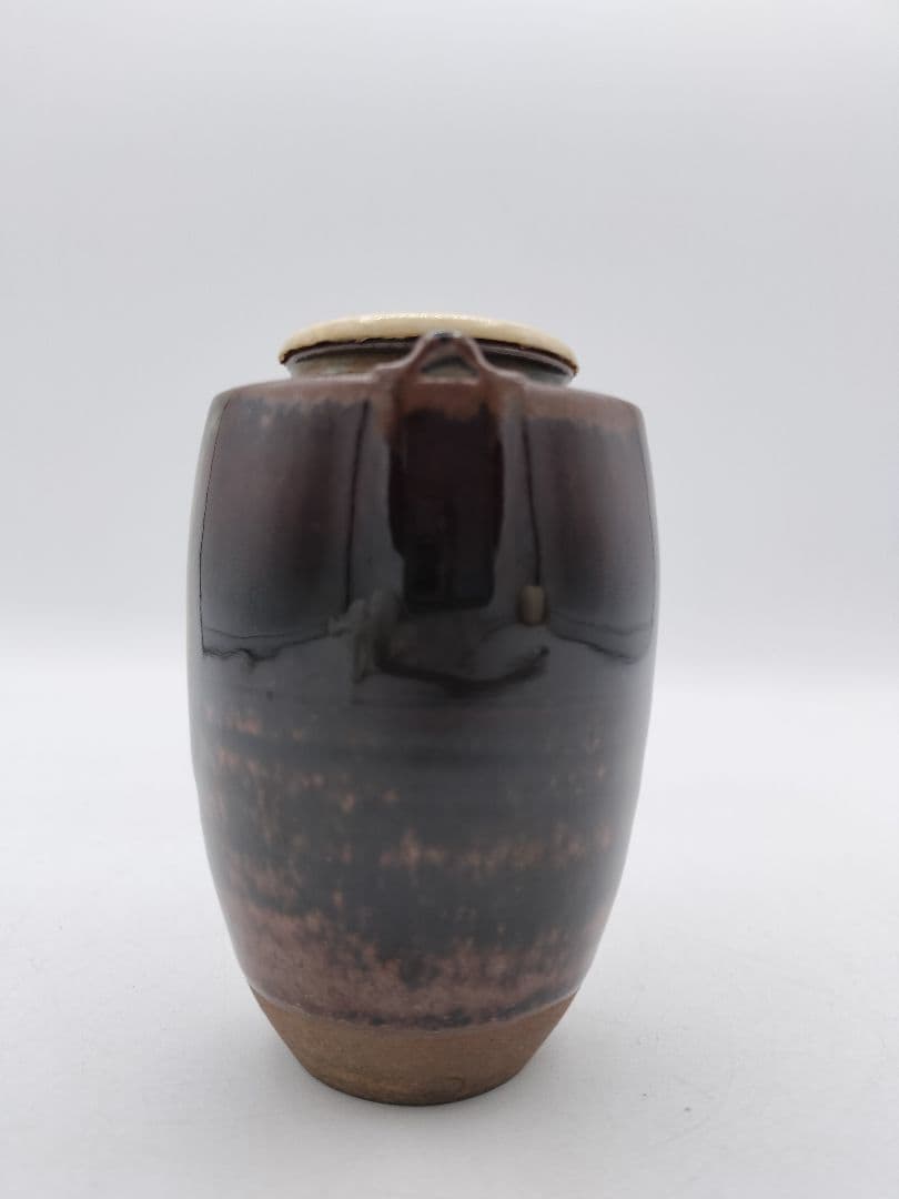 c668 茶入 高取耳付 荒磯金襴 笹蔓緞子 鬼丸雪山 木箱 茶道具 古物