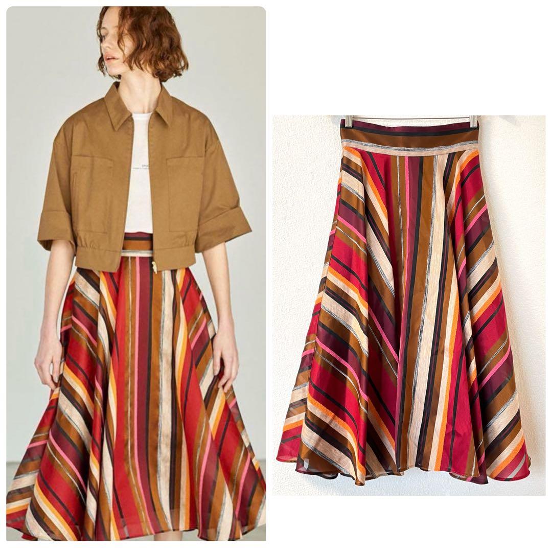 エポカ 40 マテリアルボーダー フレアスカート