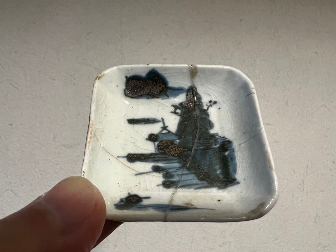 江戸時代 染付紅皿 出羽 古伊万里 山水文様 豆皿 小皿 骨董 古美術