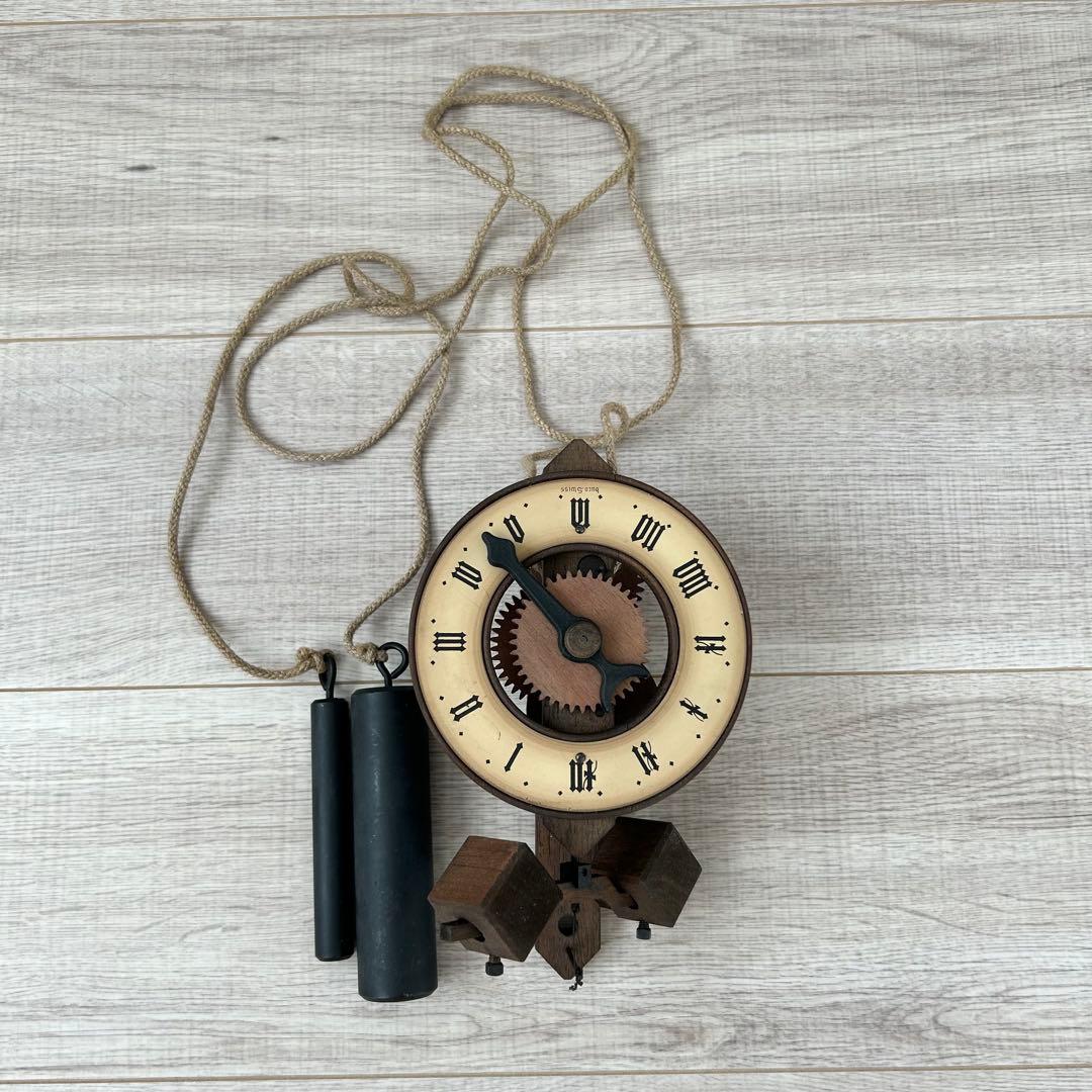 木製 アンティーク 振り子 置時計 Bauman swiss スイス製　時計