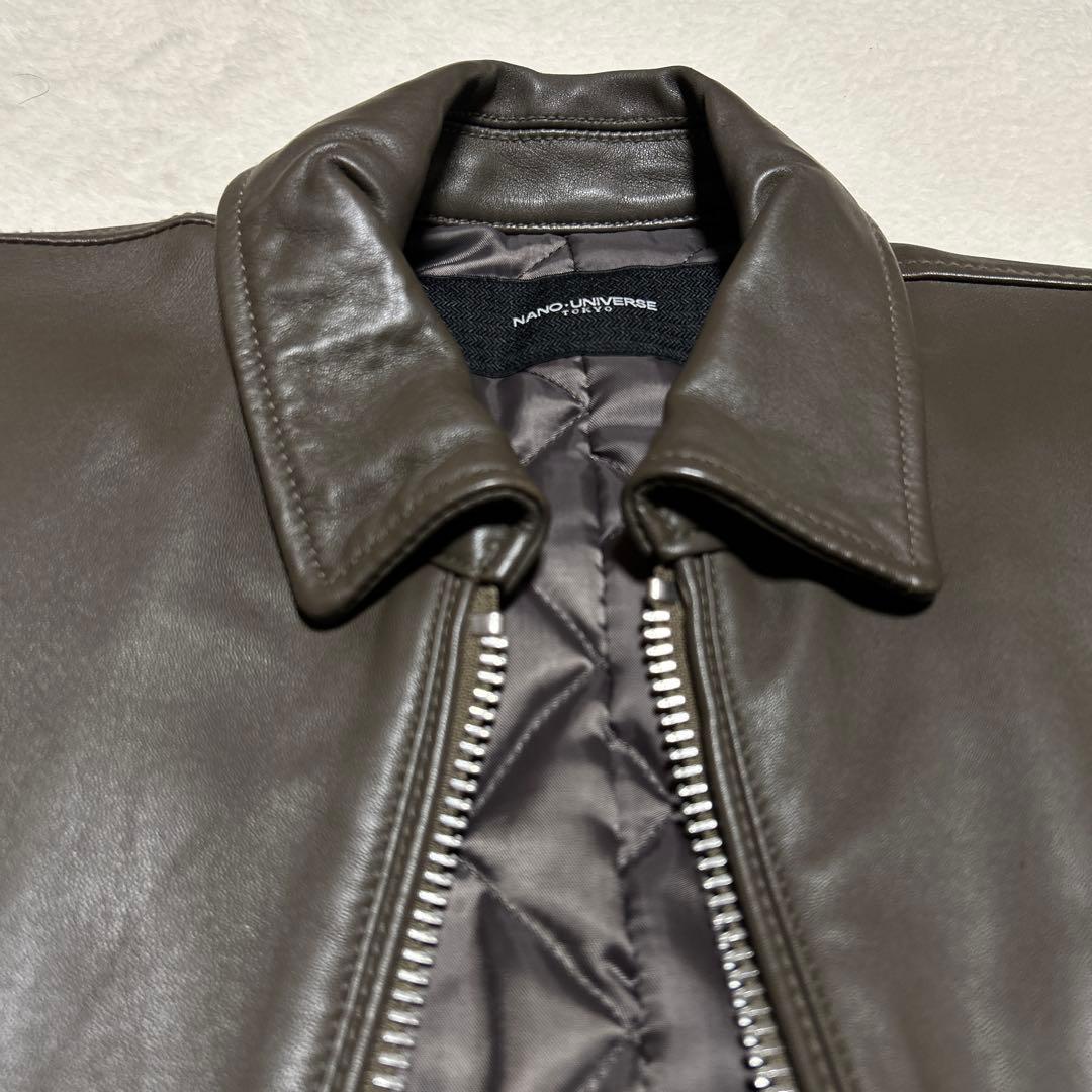 極美品 ナノユニバース レザーライダースジャケット M 羊革 ラムレザー