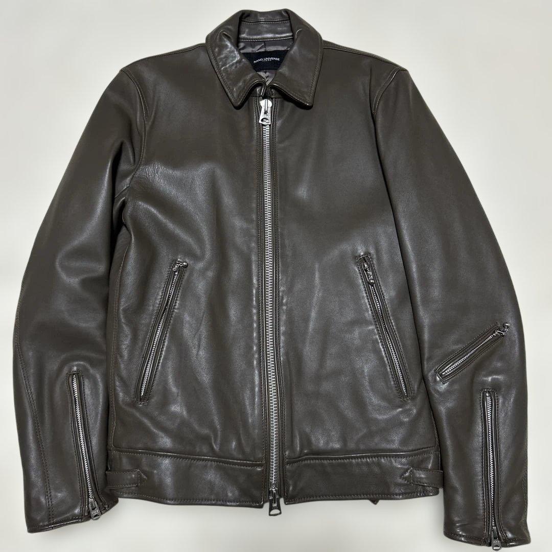 極美品 ナノユニバース レザーライダースジャケット M 羊革 ラムレザー
