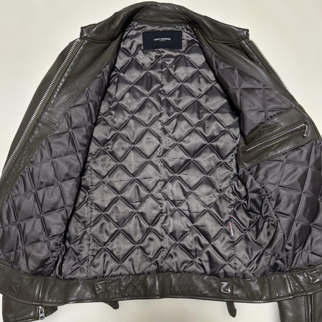 極美品 ナノユニバース レザーライダースジャケット M 羊革 ラムレザー