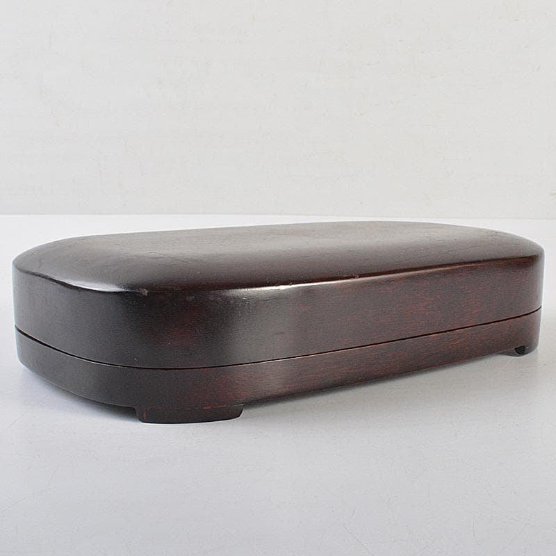 中国　書道具　花刻　端渓硯　唐木箱付　V　R7139