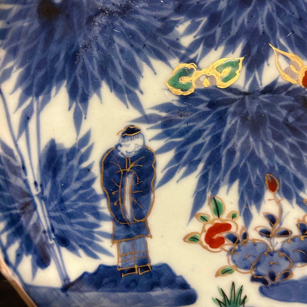 江戸期　古伊万里　染付金彩賢人図皿　無傷　本物保証