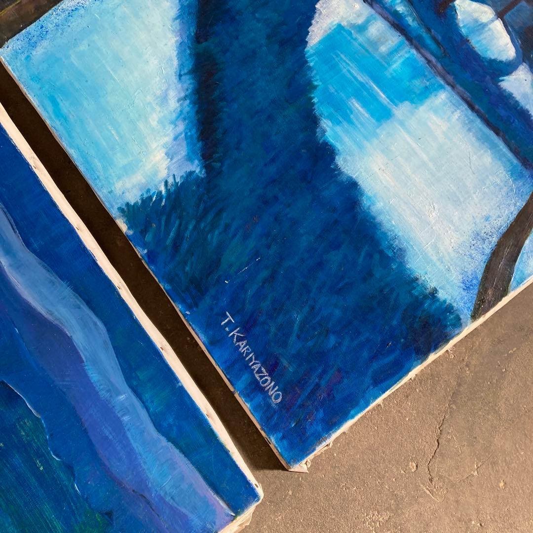 大型 F60号 青い絵 ブルー 油彩キャンバス 2点セット 引き取り可能