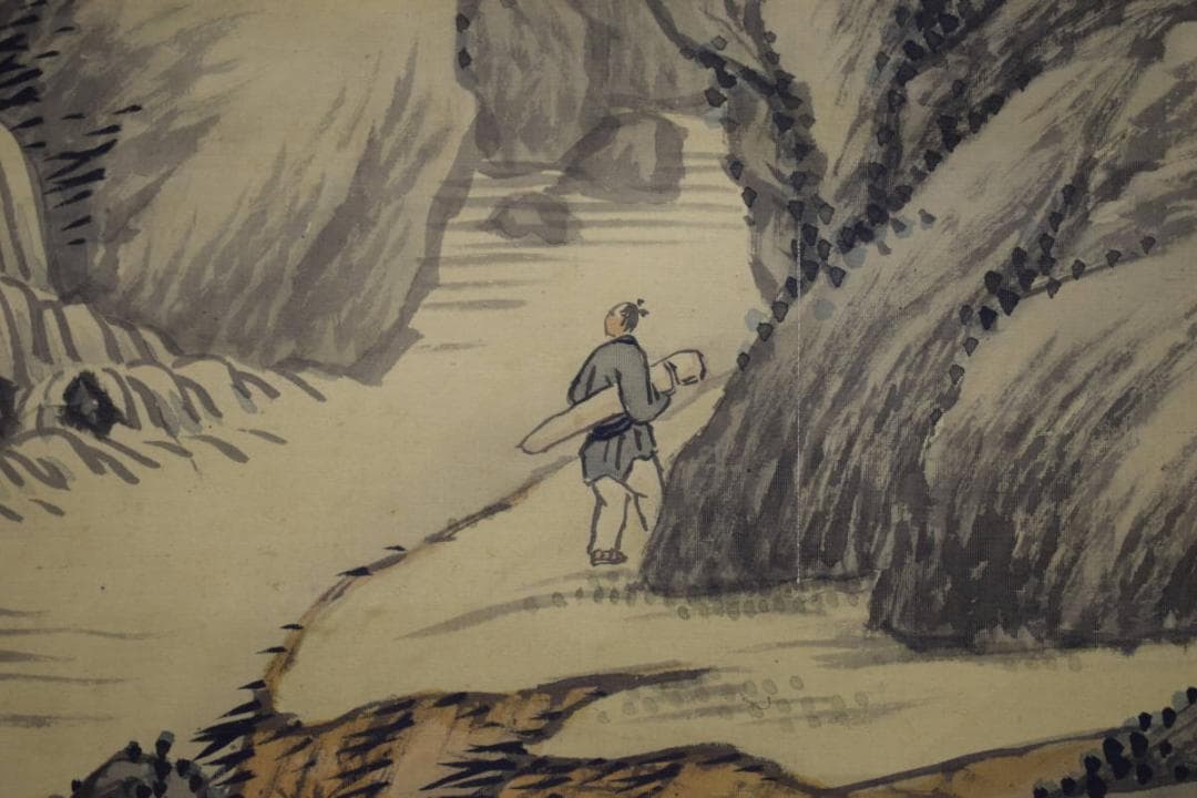 真作/森琴石/渓山勝賞図/桐共箱付/布袋屋掛軸HE-750