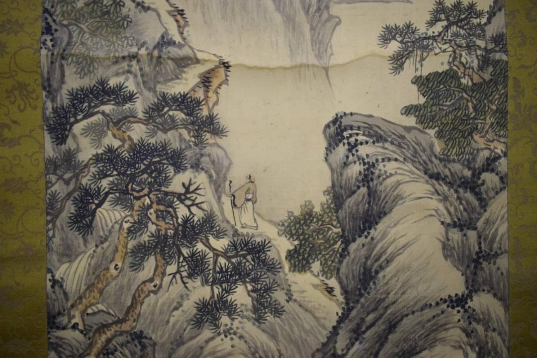 真作/森琴石/渓山勝賞図/桐共箱付/布袋屋掛軸HE-750