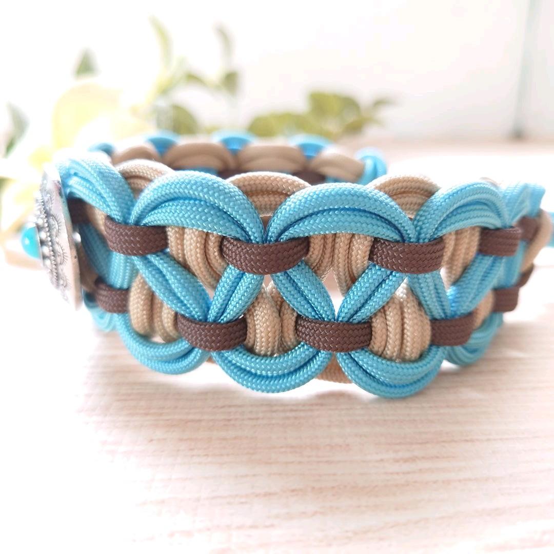 パラコード首輪　ハーフチョーク　ターコイズコンチョ付　中型犬　大型犬　№076