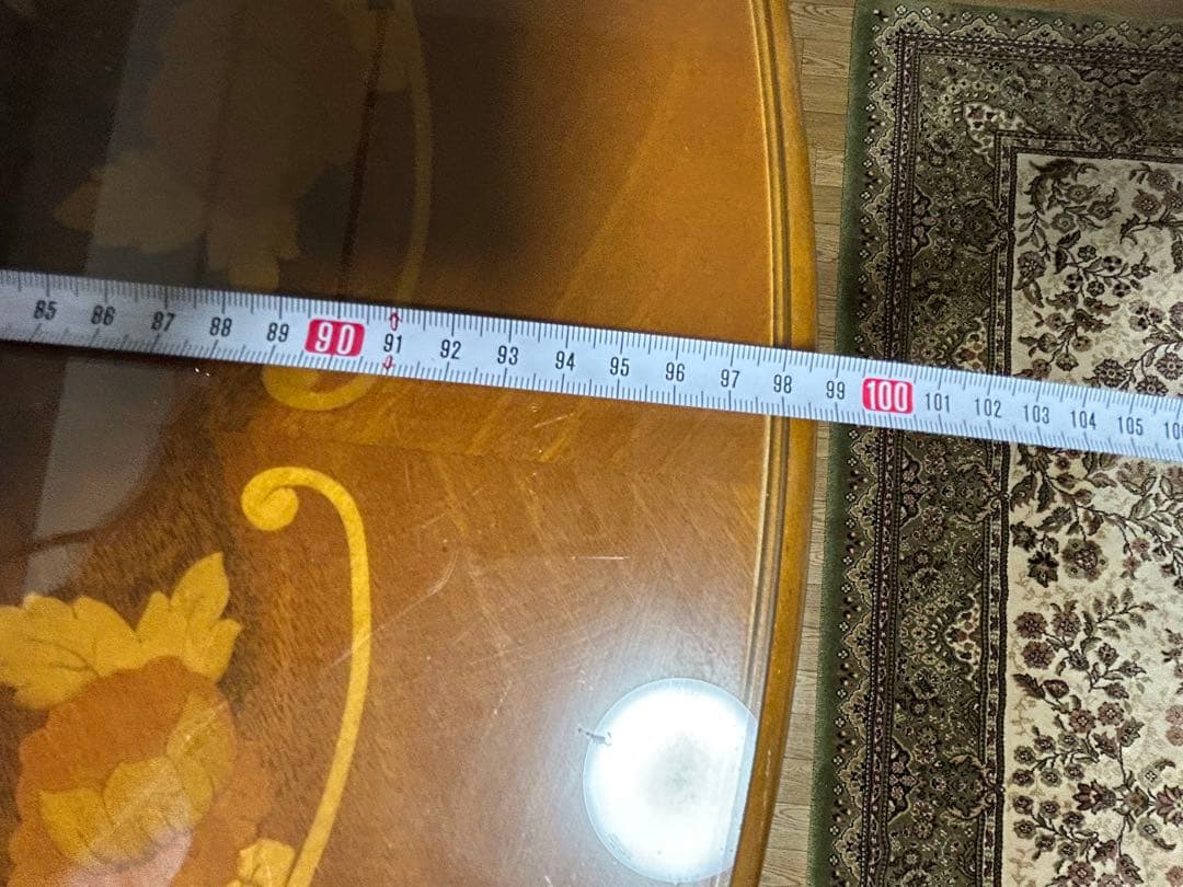 【お取引き相談中】彫刻入り脚＆木象嵌模様の高級木製丸テーブル