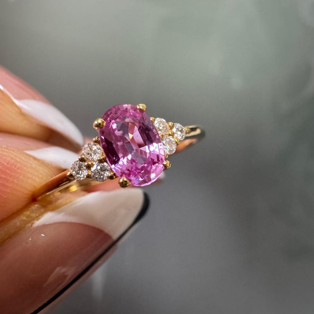 k18金イエローゴールドリング　指輪　ピンクサファイア0.63ct ダイヤモンド