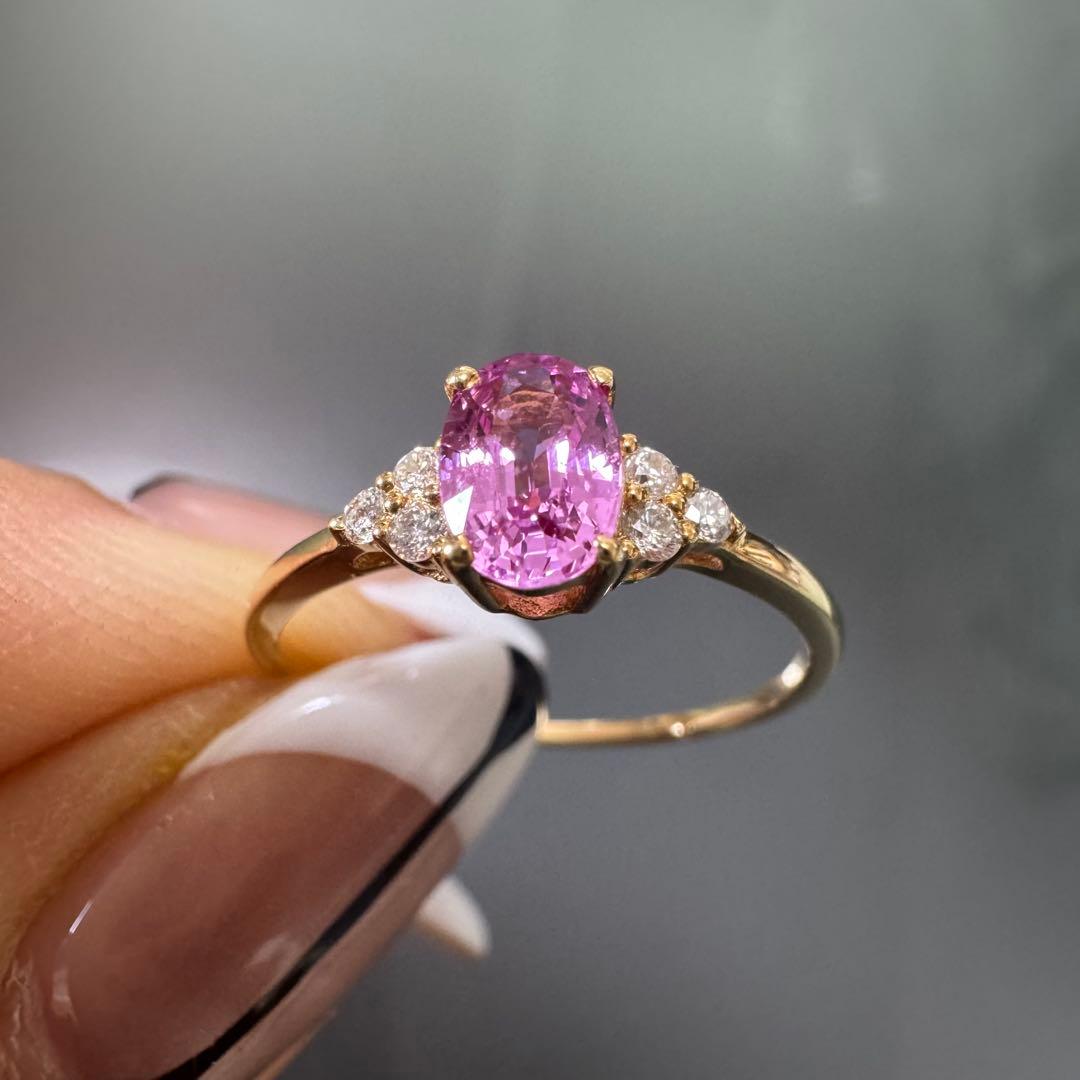 k18金イエローゴールドリング　指輪　ピンクサファイア0.63ct ダイヤモンド