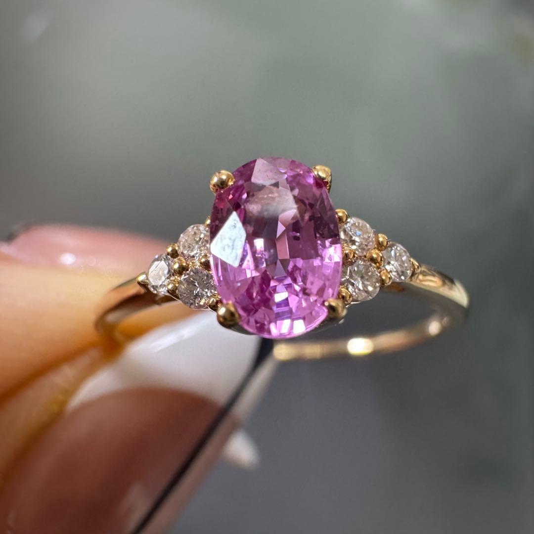 k18金イエローゴールドリング　指輪　ピンクサファイア0.63ct ダイヤモンド