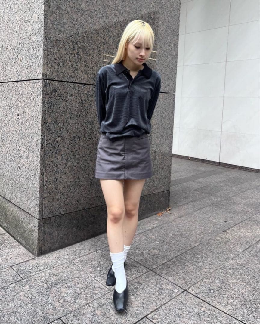 ＜ATTISESSION＞ベロア ボーダー ポロシャツ