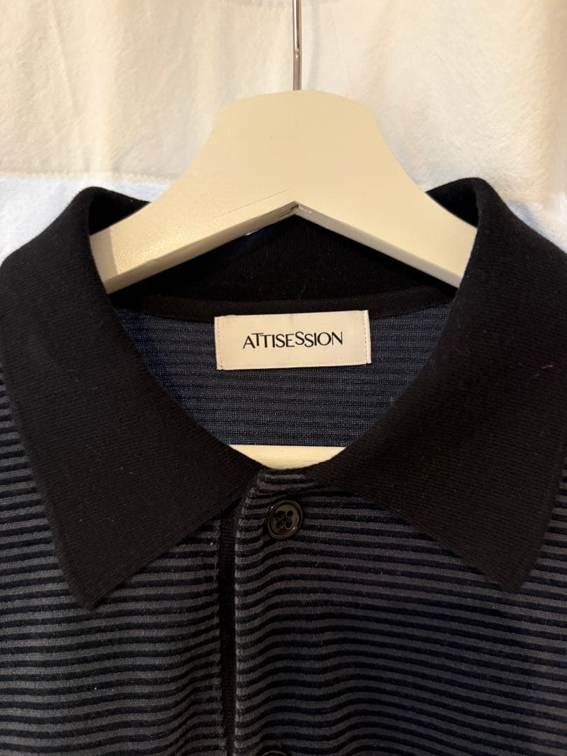 ＜ATTISESSION＞ベロア ボーダー ポロシャツ