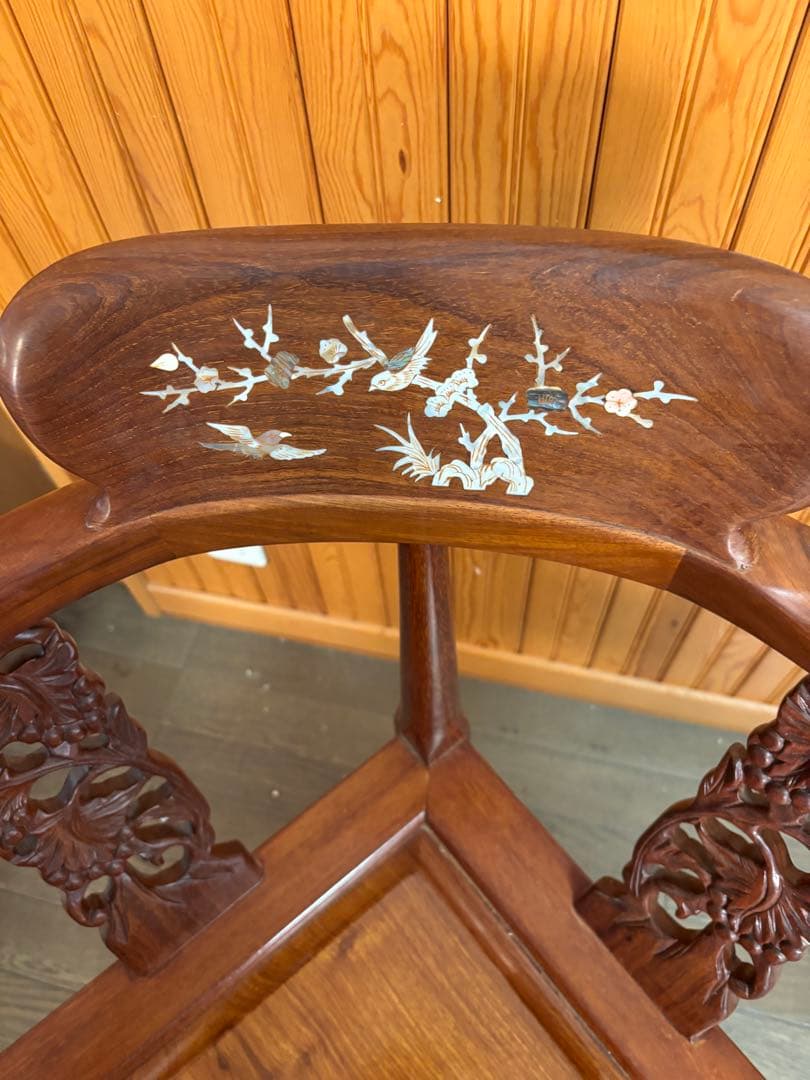 美品　アジアンスタイル 木製椅子 螺鈿細工⓵