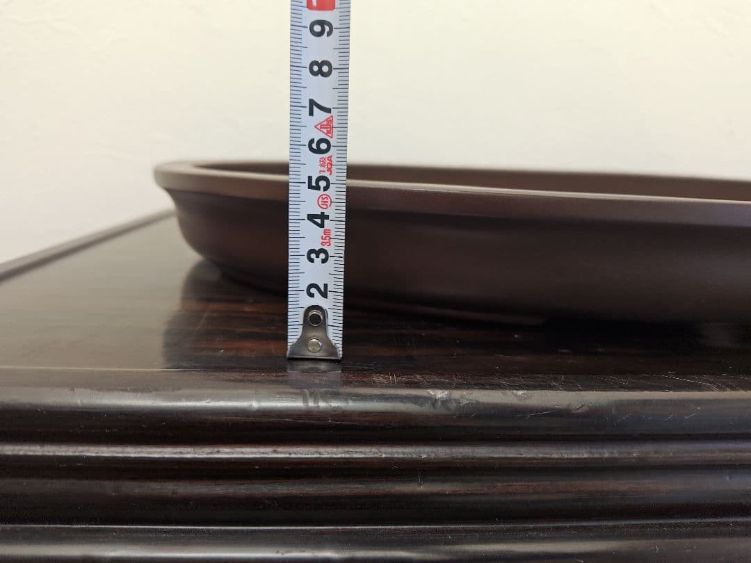 陶器製楕円形盆栽鉢 約48cm x 36cm×5cm　山秋　薄型・大型盆栽鉢