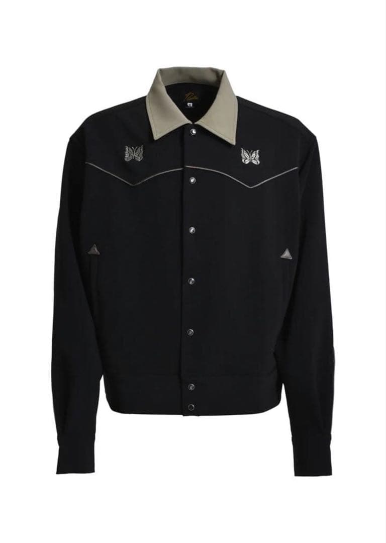 Needles ニードルズ カウボーイジャケット ブラック バイカラー 蝶刺繍