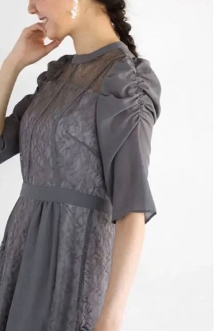 petirobe ボリュームショルダーバイカラードレス