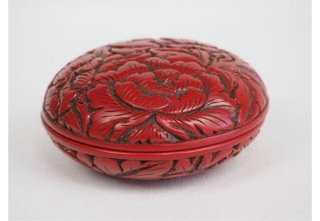 送料無料　作家在銘　村上堆朱　牡丹紋香合　茶道具