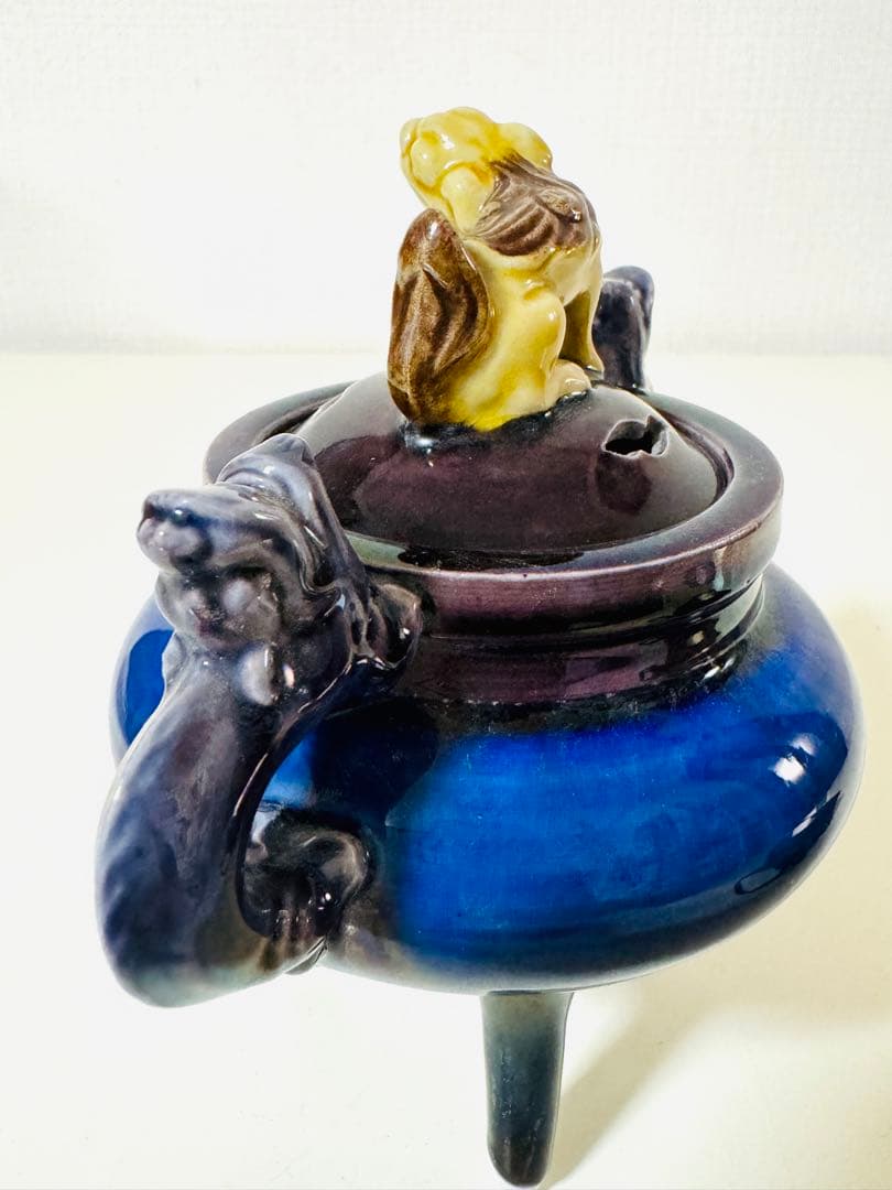 人間国宝 柳雨軒 徳田八十吉(正彦銘) 獅子摘 龍耳香炉 九谷