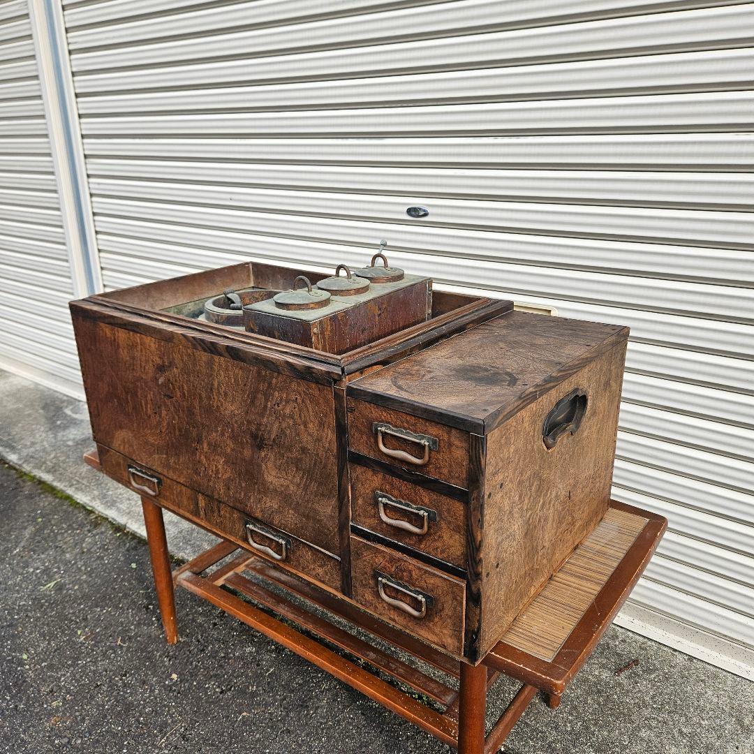 長火鉢 燗銅壷付き五徳 引出し付 囲炉裏 火鉢 古道具 アンティーク