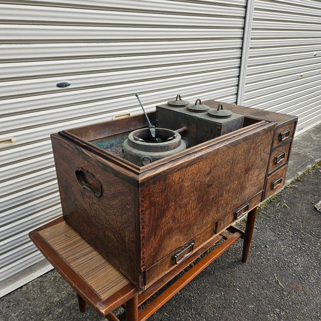 長火鉢 燗銅壷付き五徳 引出し付 囲炉裏 火鉢 古道具 アンティーク