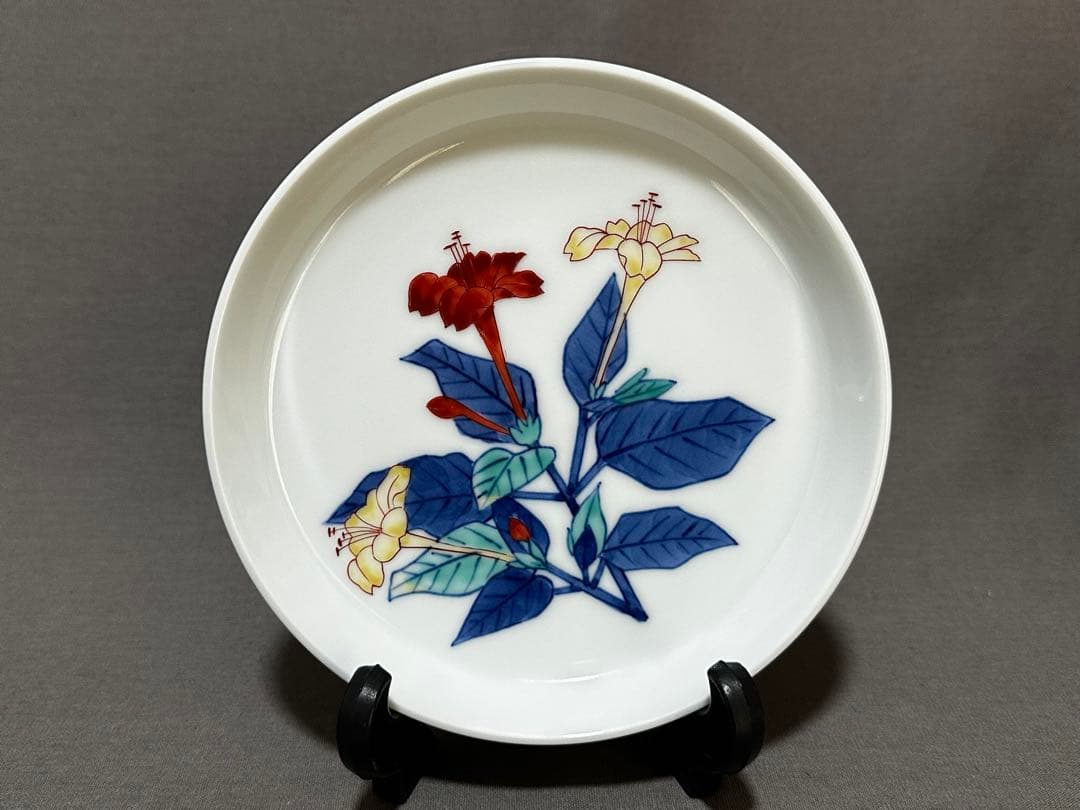 人間国宝 重要無形文化財 十三代今泉今右衛門 錦白粉花絵 銘々皿 五客